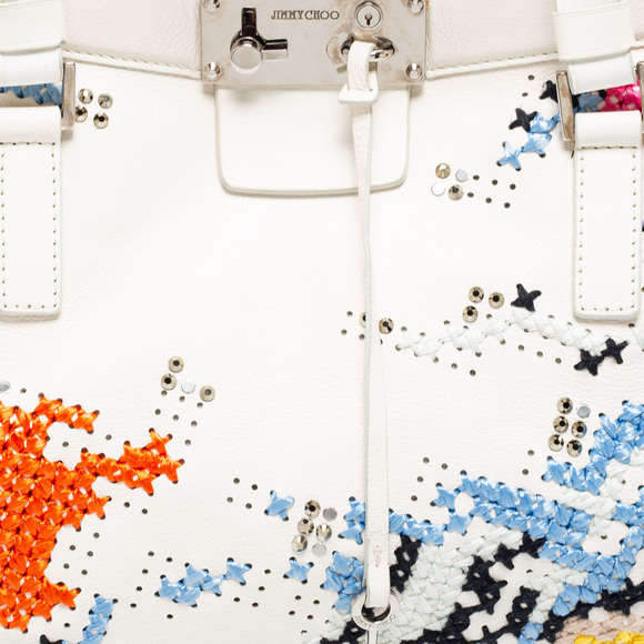 JIMMY CHOO White Cross Stitched/Embellished Leather Tote - Picture 5 of 8